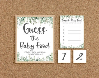 Guess the Baby Food Game Baby Food Guessing Game Name the Baby Food Test Game Eucalyptus Baby Shower Games Twins Coed Baby Shower Games, EG