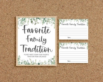 Favorite Family Tradition Family Tradition Card Eucalyptus Baby Shower Games Greenery Coed Baby Shower Games Twins Summer Baby Shower, EG
