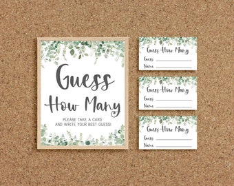 Guess How Many Candies Guess How Many Kisses Guess How Many Printable Greenery Baby Shower Games Eucalyptus Baby Shower Coed Games Twins, EG