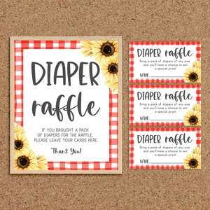 Diaper Raffle Sign Diaper Raffle Cards Diaper Raffle Ticket Baby-Q Baby Shower BabyQue Games BBQ Baby Shower Games Sunflower BabyQ Games, S