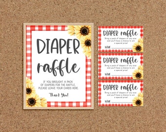 Diaper Raffle Sign Diaper Raffle Cards Diaper Raffle Ticket Baby-Q Baby Shower BabyQue Games BBQ Baby Shower Games Sunflower BabyQ Games, S