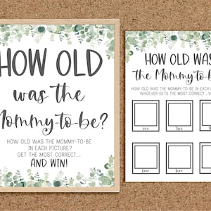 How Old is the Mom to be How Old Was Mom to be How Old the Mommy Game Greenery Baby Shower Games Eucalyptus Baby Shower Coed Games Twins, EG