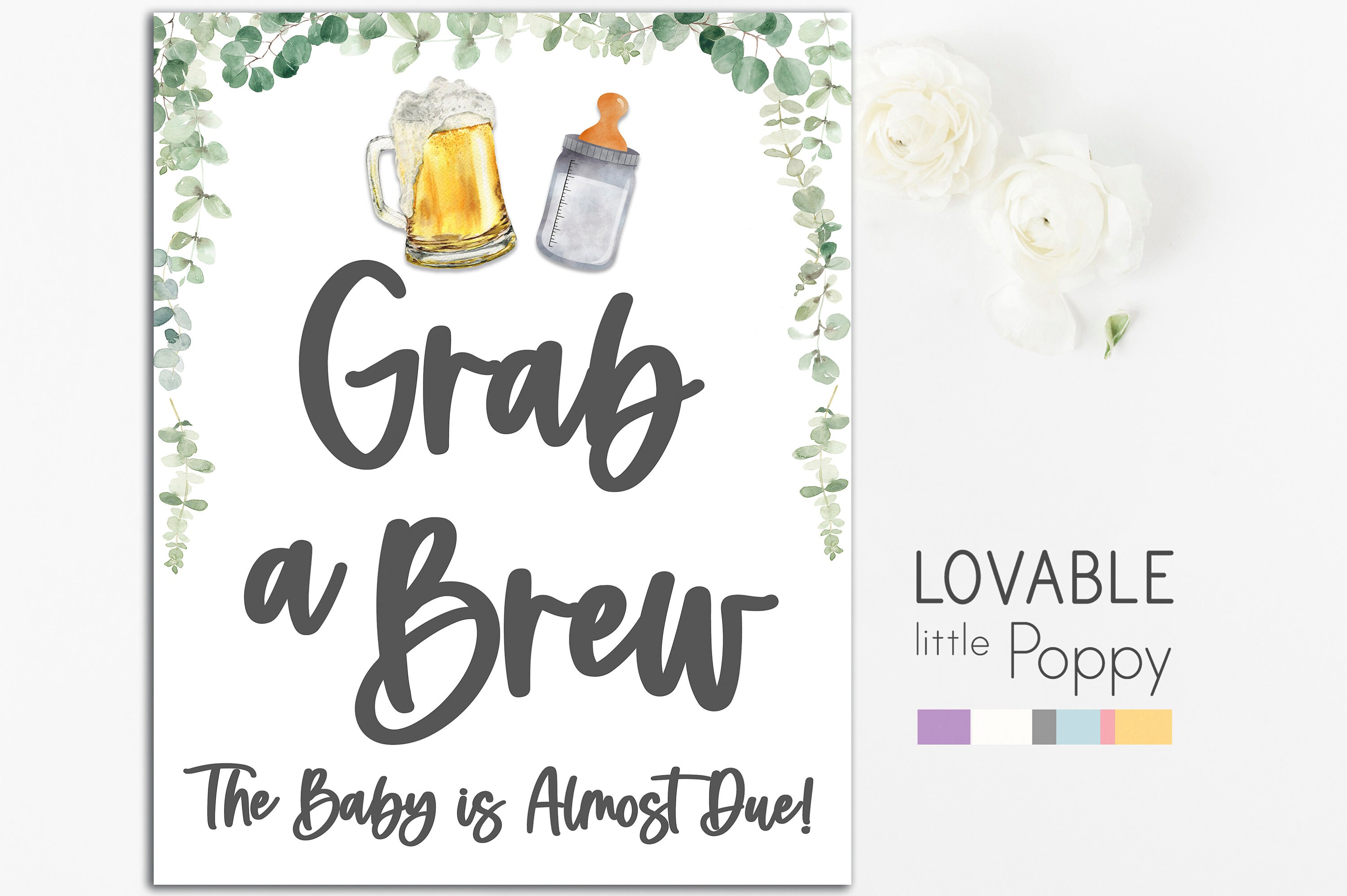 Grab a Brew the Baby is Almost Due Sign A Baby is Brewing Etsy