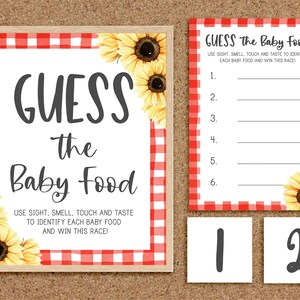 Guess the Baby Food Baby Food Guessing Game Name the Baby Food Baby-Q Baby Shower BBQ Baby Shower Games Sunflower BabyQ Summer Baby Shower S