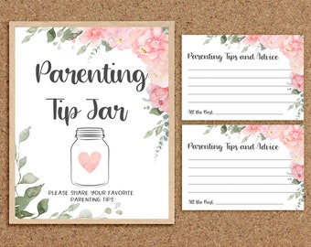 Advice for Parents Parenting Advice Cards Advice for New Mom Parenting Tips Pink Floral Baby Shower Games Floral Girl Shower Games Baby, P
