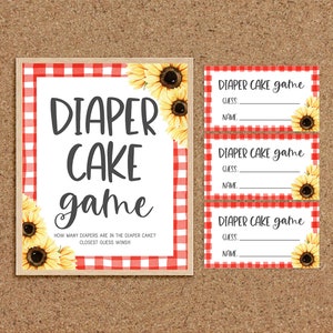 Diaper Cake Game Guess How Many Diapers Baby-Q Shower BBQ Baby Shower Games Sunflower Coed Baby Shower Games Twins Picnic Baby Shower, S