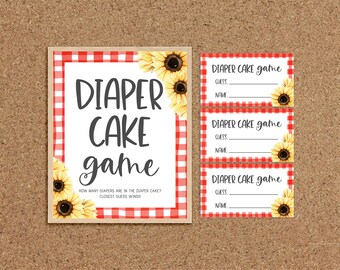 Diaper Cake Game Guess How Many Diapers Baby-Q Shower BBQ Baby Shower Games Sunflower Coed Baby Shower Games Twins Picnic Baby Shower, S