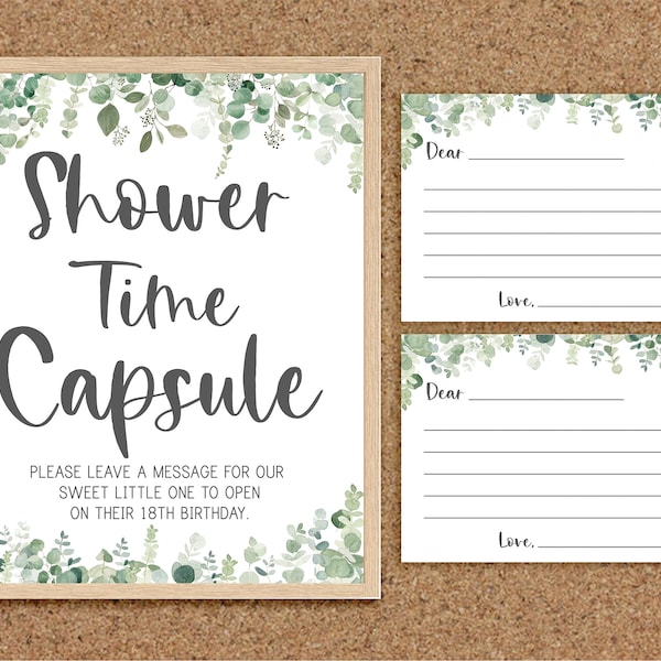 Time Capsule Sign Baby Shower Time Capsule Baby Time Capsule Card Eucalyptus Baby Shower Games Greenery Coed Baby Shower Games Printable, EG