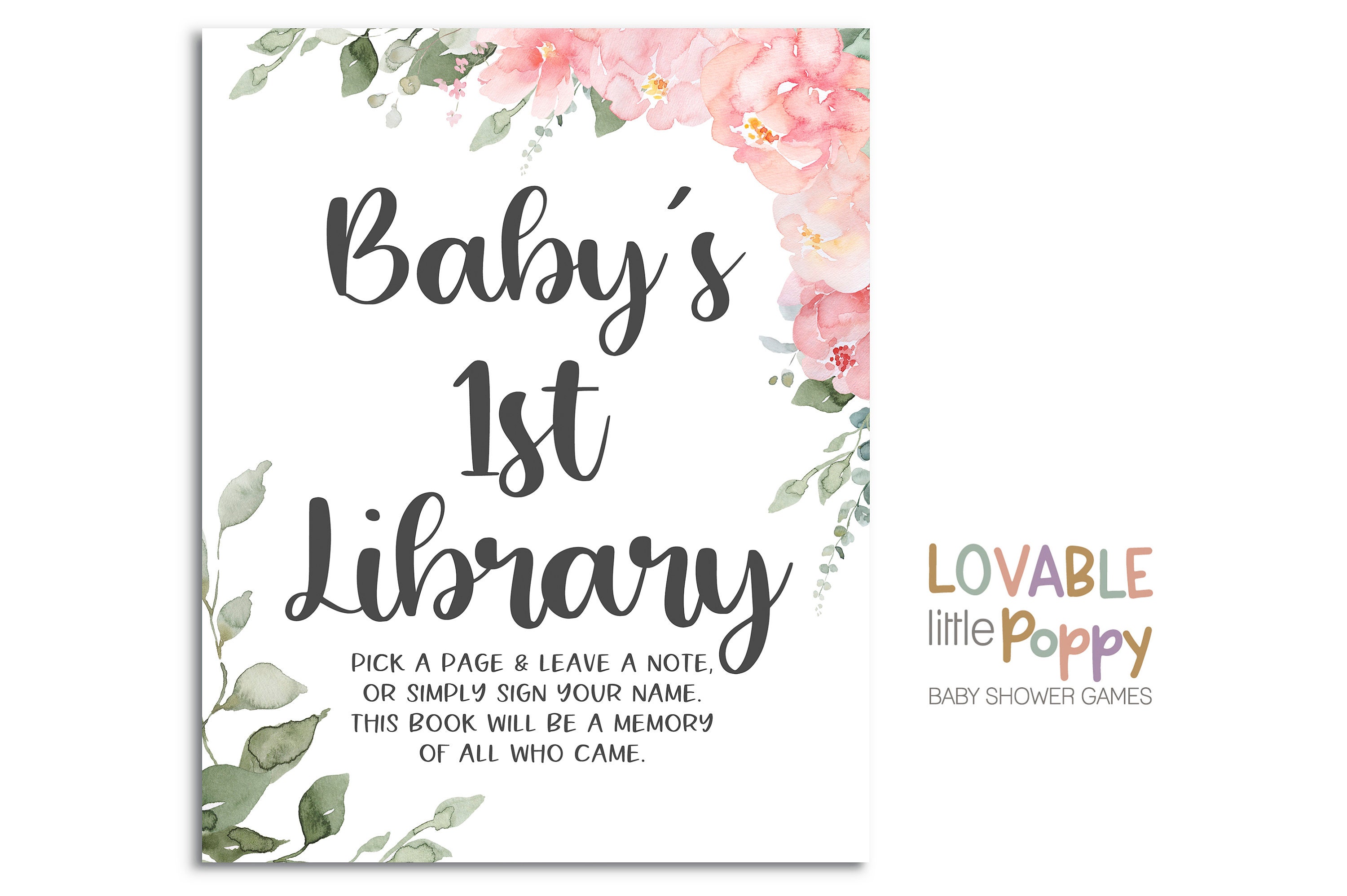 Babys First Library Sign Baby Shower Guestbook Sign Books for Baby Pink ...
