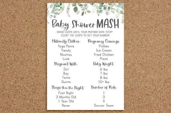 Baby Shower MASH Mash Game Printable Mash Game Eucalyptus Baby - Etsy