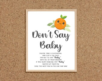 Little Cutie Baby Shower-Don't Say Baby-Dont Say Baby Game Baby Shower Games Cutie Baby Shower Cutie Orange Baby Shower Clementine Theme, C