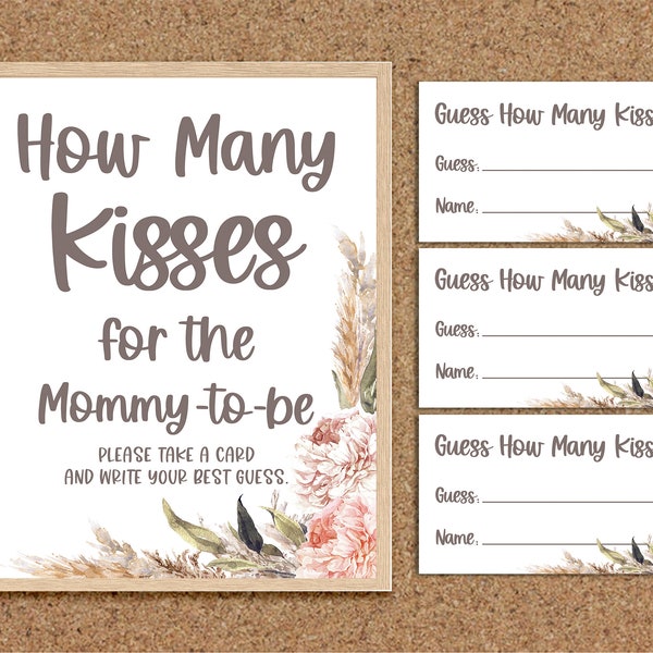 Guess How Many Kisses for the Mommy to be Guess How Many Kisses Boho Baby Shower Games Girl A Baby in Bloom Pink Floral Baby Shower Girl, B