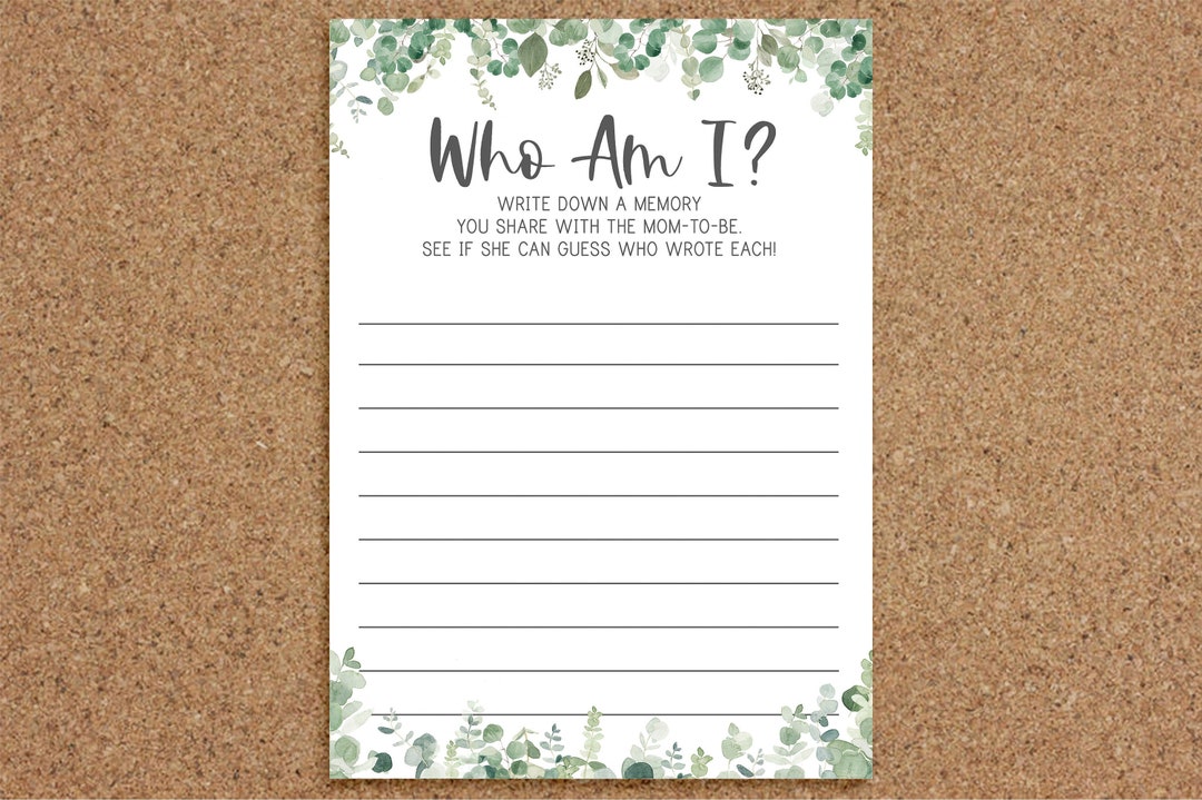 Eucalyptus Baby Shower Games Who Am I Game Who Am I Baby Shower Game