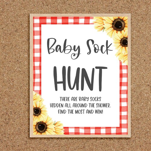 Baby Sock Hunt Baby Sock Hunt Zeichen Finden Sie die Baby Socken Baby-Q Spiele BabyQue BBQ Baby Shower Spiele Sunflower BabyQ Hinterhof Baby Shower, S