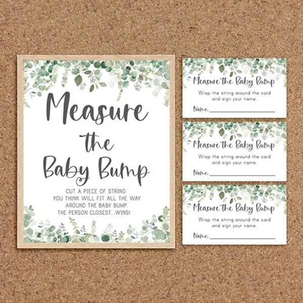 Measure Mommy's Belly Game How Big is Mommy's Belly Mommys Belly Size Game Eucalyptus Baby Shower Games Greenery Baby Shower Coed Games, EG