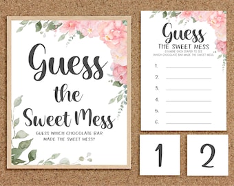 Guess the Sweet Mess Dirty Diaper Game Candy Bar Game Baby Floral Baby Shower Games Pink Floral Girl Baby Shower Games Baby Girl Shower, P