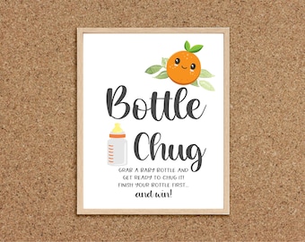 Little Cutie Baby Shower-Bottle Chug Shower Game Baby Bottle Chug Cutie Baby Shower Games Cutie Orange Baby Shower Clementine Baby Shower, C