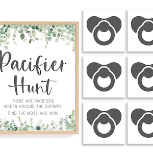 Pacifier Hunt Game Pacifier Hunt Find the Pacifier Game Greenery Baby Shower Games Eucalyptus Baby Shower Coed Baby Shower Games Twins, EG