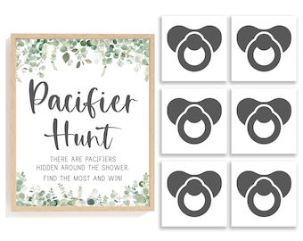 Pacifier Hunt Game Pacifier Hunt Find the Pacifier Game Greenery Baby Shower Games Eucalyptus Baby Shower Coed Baby Shower Games Twins, EG