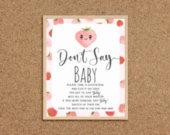 Strawberry Baby Shower-Don't Say Baby Game-Dont Say Baby Strawberry Baby Shower Games Berry Sweet Baby Shower Berry themed Baby Shower