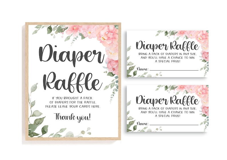 Diaper Raffle Sign Diaper Raffle Cards Diaper Raffle Ticket Floral Baby ...