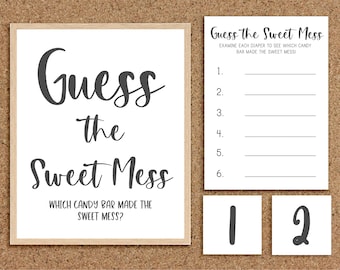 Guess the Sweet Mess Dirty Diaper Game Diaper Candy Bar Game Diaper Game Gender Neutral Baby Shower Games Neutral Coed Baby Shower Games, M