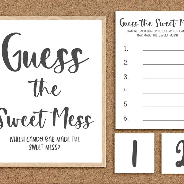 Guess the Sweet Mess Dirty Diaper Game Diaper Candy Bar Game Diaper Game Gender Neutral Baby Shower Games Neutral Coed Baby Shower Games, M