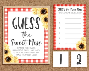 Guess the Sweet Mess Dirty Diaper Game Diaper Candy Bar Game Diaper Game BBQ Baby Shower Games Sunflower Coed Baby Shower Games Twins, S