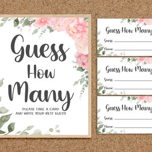 Guess How Many Guess How Many Kisses Guess How Many Candies Pink Floral Baby Shower Games Printable Girl Shower Games Baby Girl Shower, P