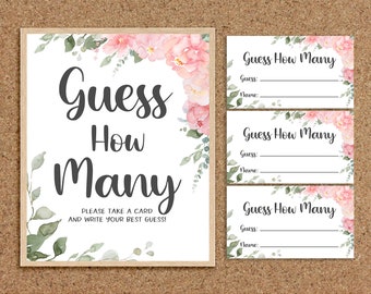 Guess How Many Guess How Many Kisses Guess How Many Candies Pink Floral Baby Shower Games Printable Girl Shower Games Baby Girl Shower, P