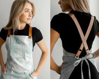 Handmade Denim Apron With Vegan Leather Straps