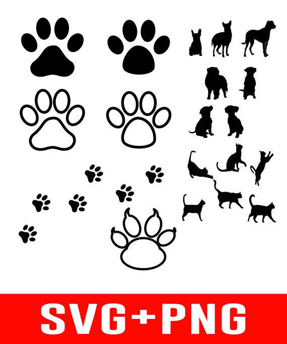 Paw Print Bundle Dog Paws Cat Paws Png SVG Silhouette Paw Etsy