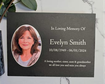 Photo Slate Memorial Plaque, Add a Portrait & Personalised Text | 35×25cm (14×10”)