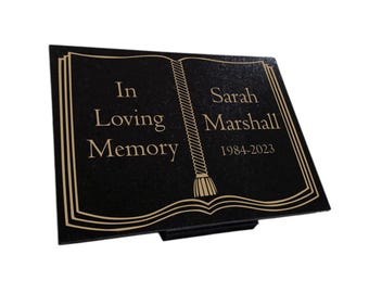 Granite Memorial Plaque, Book, Bible, Grave Marker, Crematorium, Garden, Engraved & Personalised