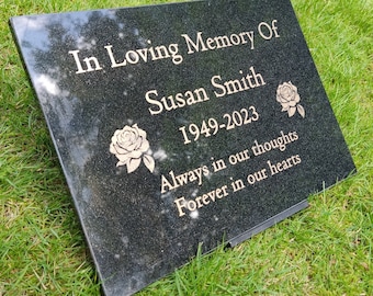 Granite Memorial Plaque, Roses, Grave Marker, Crematorium, Garden, Engraved & Personalised