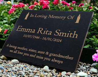 Granite Memorial Plaque, Grave Marker, Crematorium, Garden, Laser Engraved, Personalised, Candle, Customised