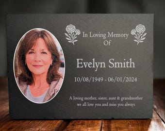 Photo Slate Memorial Plaque,  Carnation, Add a Portrait & Personalised Text | 35×25cm (14×10”)