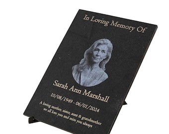 Granite Memorial Etched Portrait Plaque, Grave Marker, Crematorium, Garden, Engraved & Personalised.