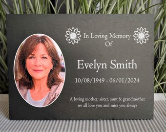 Photo Slate Memorial Plaque, Sunflower, Add a Portrait & Personalised Text | 35×25cm (14×10”)