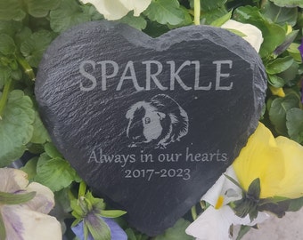 Memorial Plaque For Pet Guinea pig Personalised Heart Shaped Memorial Slate, Grave Marker.