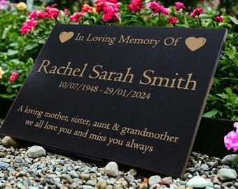 Granite Memorial Plaque, Grave Marker, Crematorium, Garden, Laser Engraved, Personalised, Heart, Customised