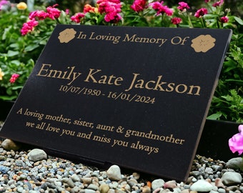 Granite Memorial Plaque, Grave Marker, Crematorium, Garden, Laser Engraved, Personalised, Poppy, Customised