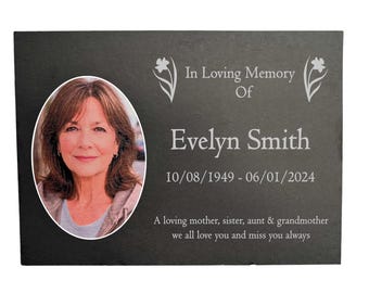 Photo Slate Memorial Plaque, Daffodil, Add a Portrait & Personalised Text | 35×25cm (14×10”)