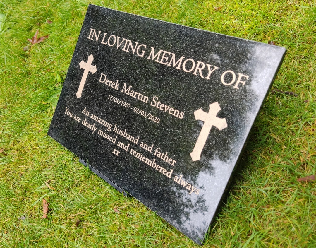 Granite Memorial Plaque, Grave Marker, Cross, Crematorium, Garden, Engraved & Personalised