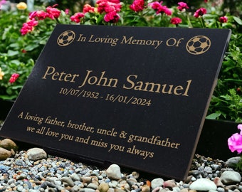 Granite Memorial Plaque, Grave Marker, Crematorium, Garden, Laser Engraved, Personalised, Football, Customised