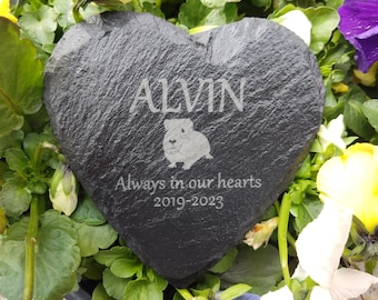 Memorial Plaque For Pet Guinea pig Personalised Heart Shaped Memorial Slate, Grave Marker. D2