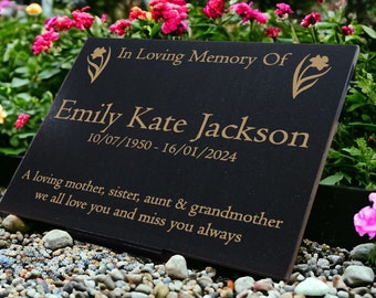Granite Memorial Plaque, Grave Marker, Crematorium, Garden, Laser Engraved, Personalised, Daffodil, Customised