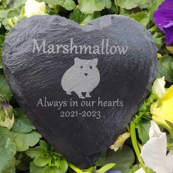 Memorial Plaque For Pet Hamster Personalised Heart Shaped Memorial Slate, Grave Marker.
