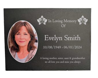 Photo Slate Memorial Plaque, Orchid, Add a Portrait & Personalised Text | 35×25cm (14×10”)
