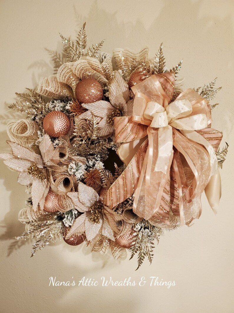 28 Rose gold Christmas wreath on a flocked base with | Etsy
